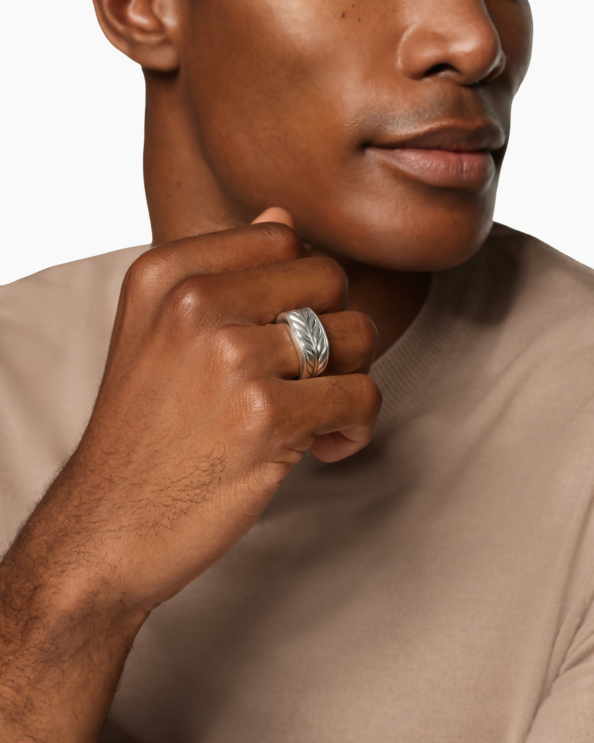 David Yurman Mens Chevron Three Sided Signet Ring in Sterling Silver, 12.5mm David Yurman Men’s