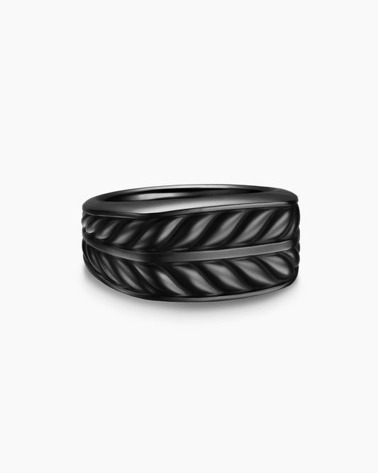 David Yurman Mens Chevron Three Sided Signet Ring in Black Titanium, 12.5mm David Yurman Men’s