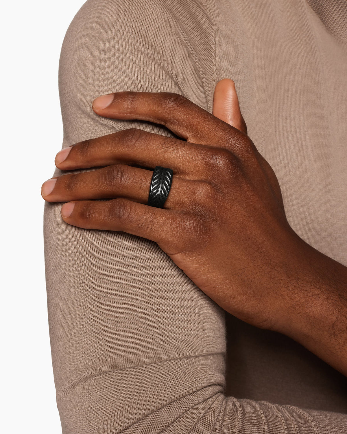 David Yurman Mens Chevron Three Sided Signet Ring in Black Titanium, 12.5mm David Yurman Men’s