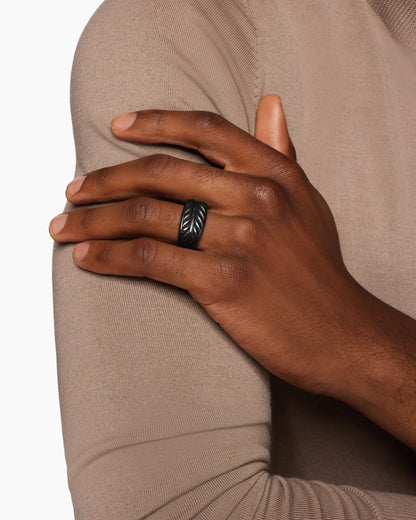 David Yurman Mens Chevron Three Sided Signet Ring in Black Titanium, 12.5mm David Yurman Men’s
