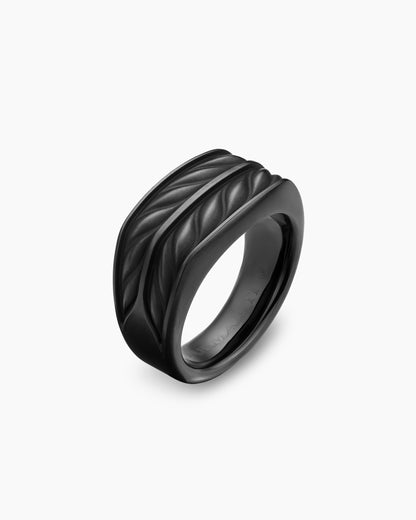 David Yurman Mens Chevron Three Sided Signet Ring in Black Titanium, 12.5mm David Yurman Men’s