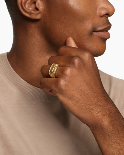 David Yurman Mens Chevron Three Sided Signet Ring in 18K Yellow Gold, 12.5mm David Yurman Men’s