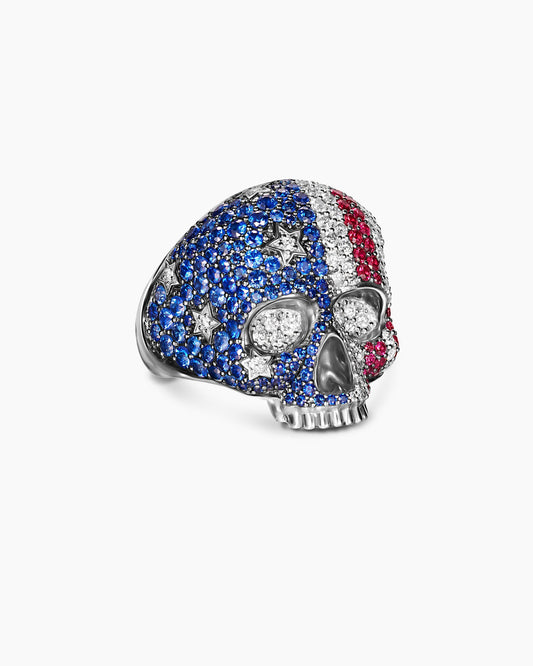 David Yurman Mens American Flag Pavé Skull Ring in Sterling Silver, 25.3mm David Yurman Men’s