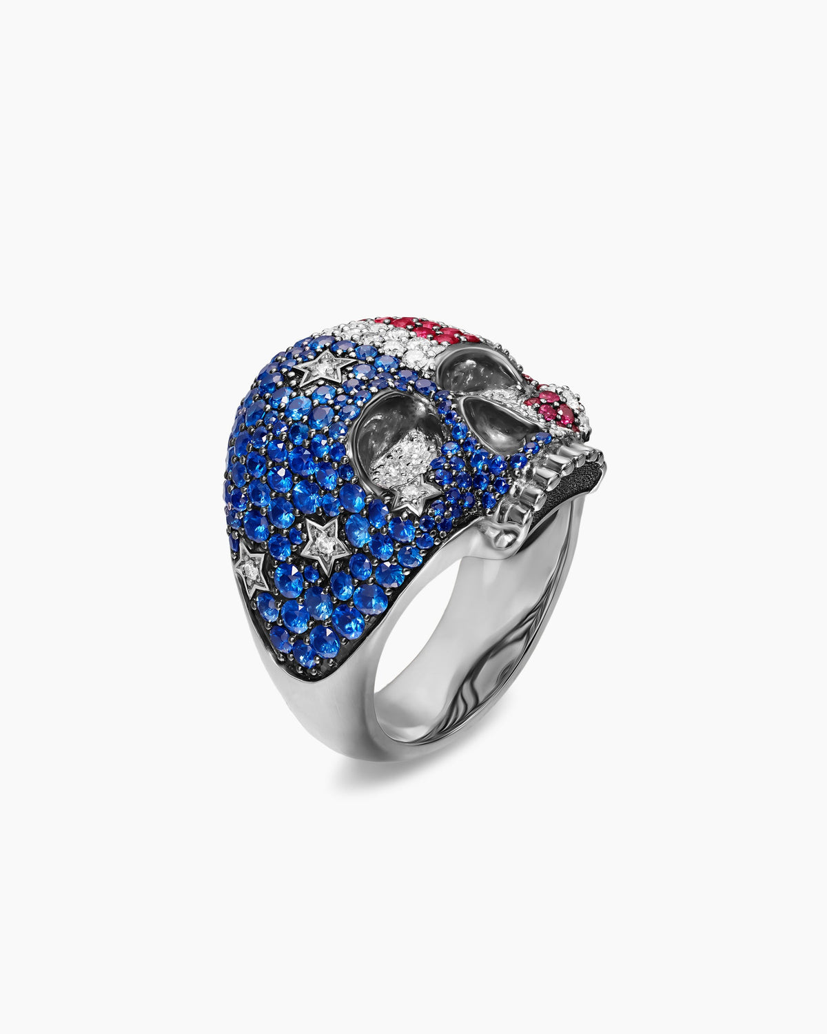 David Yurman Mens American Flag Pavé Skull Ring in Sterling Silver, 25.3mm David Yurman Men’s