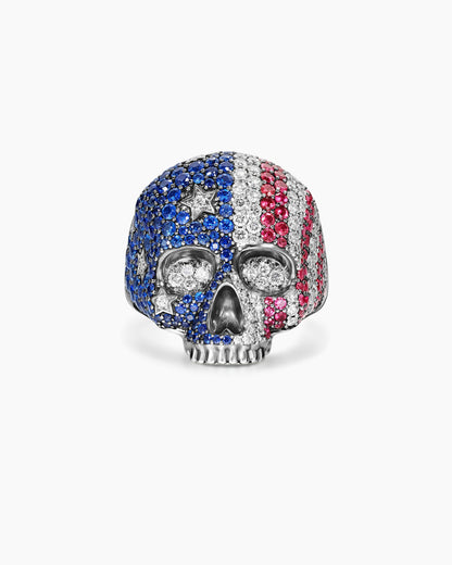 David Yurman Mens American Flag Pavé Skull Ring in Sterling Silver, 25.3mm David Yurman Men’s