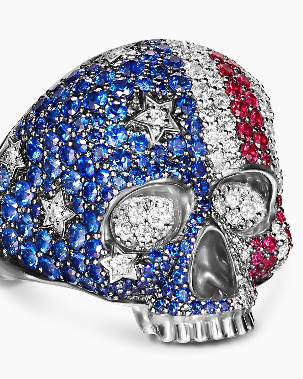 David Yurman Mens American Flag Pavé Skull Ring in Sterling Silver, 25.3mm David Yurman Men’s