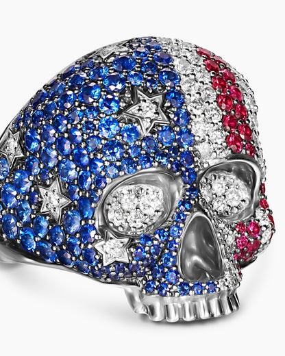 David Yurman Mens American Flag Pavé Skull Ring in Sterling Silver, 25.3mm David Yurman Men’s