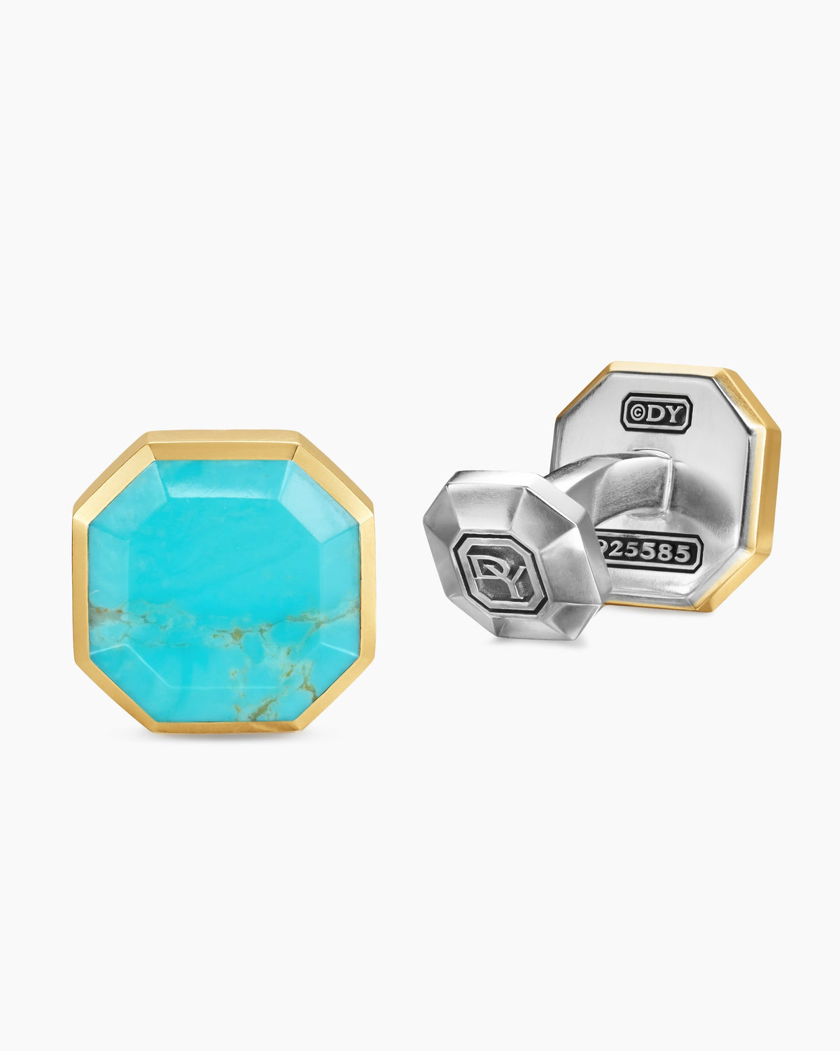 David Yurman Mens Streamline® Cufflinks in Sterling Silver with 14K Yellow Gold and Turquoise, 15mm David Yurman Men’s