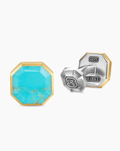 David Yurman Mens Streamline® Cufflinks in Sterling Silver with 14K Yellow Gold and Turquoise, 15mm David Yurman Men’s