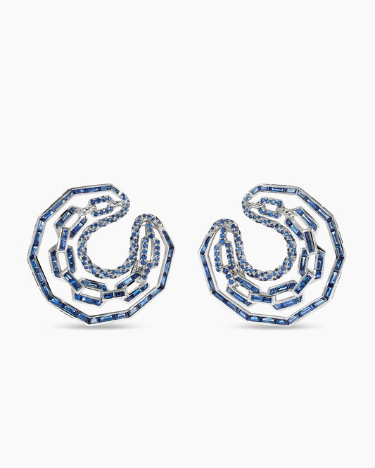 David Yurman Stax Round Hoop Earrings in White Gold with Blue Sapphires David Yurman High Jewelry