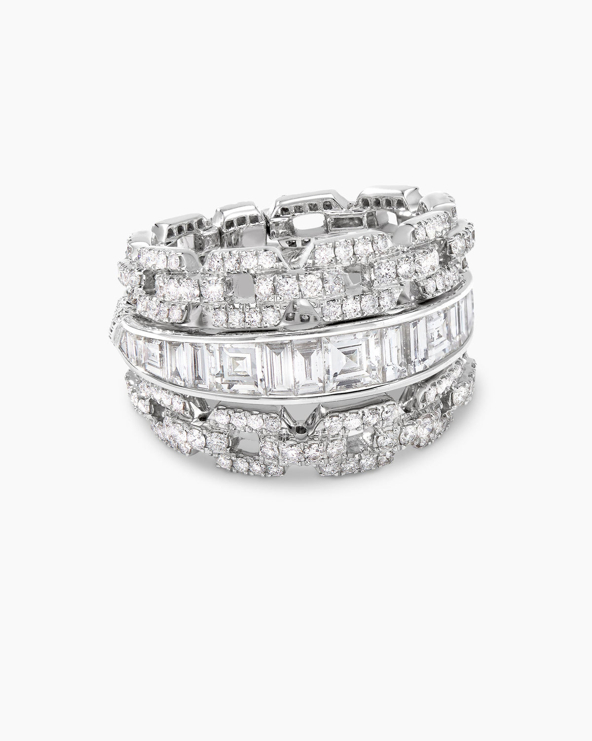 David Yurman Stax Three Row Ring in White Gold with Diamonds David Yurman High Jewelry