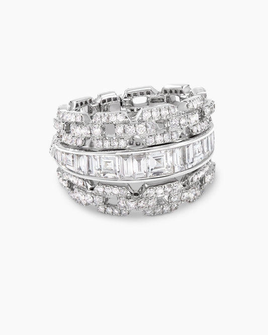 David Yurman Stax Three Row Ring in White Gold with Diamonds David Yurman High Jewelry
