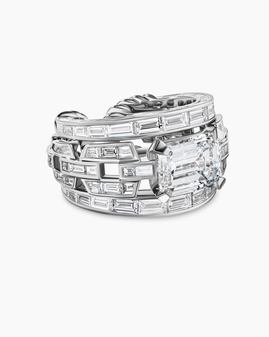 David Yurman Stax Statement Ring in White Gold with Diamonds David Yurman High Jewelry