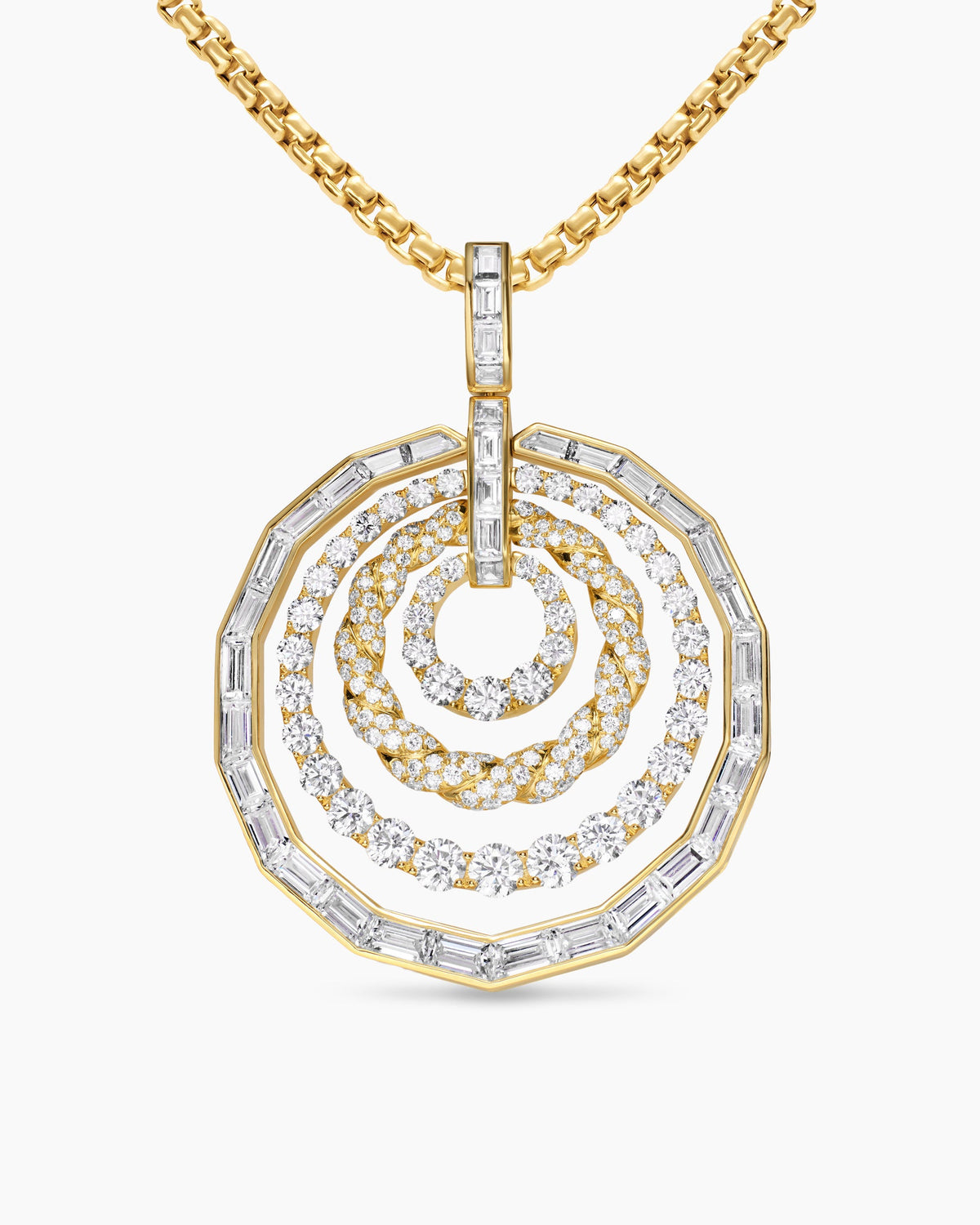 David Yurman Stax Baguette and Round Dangle Pendant in Yellow Gold with Diamonds David Yurman High Jewelry