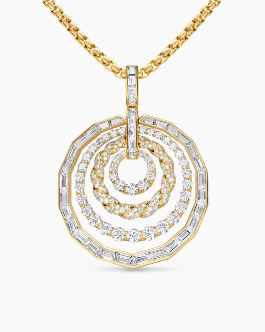 David Yurman Stax Baguette and Round Dangle Pendant in Yellow Gold with Diamonds David Yurman High Jewelry