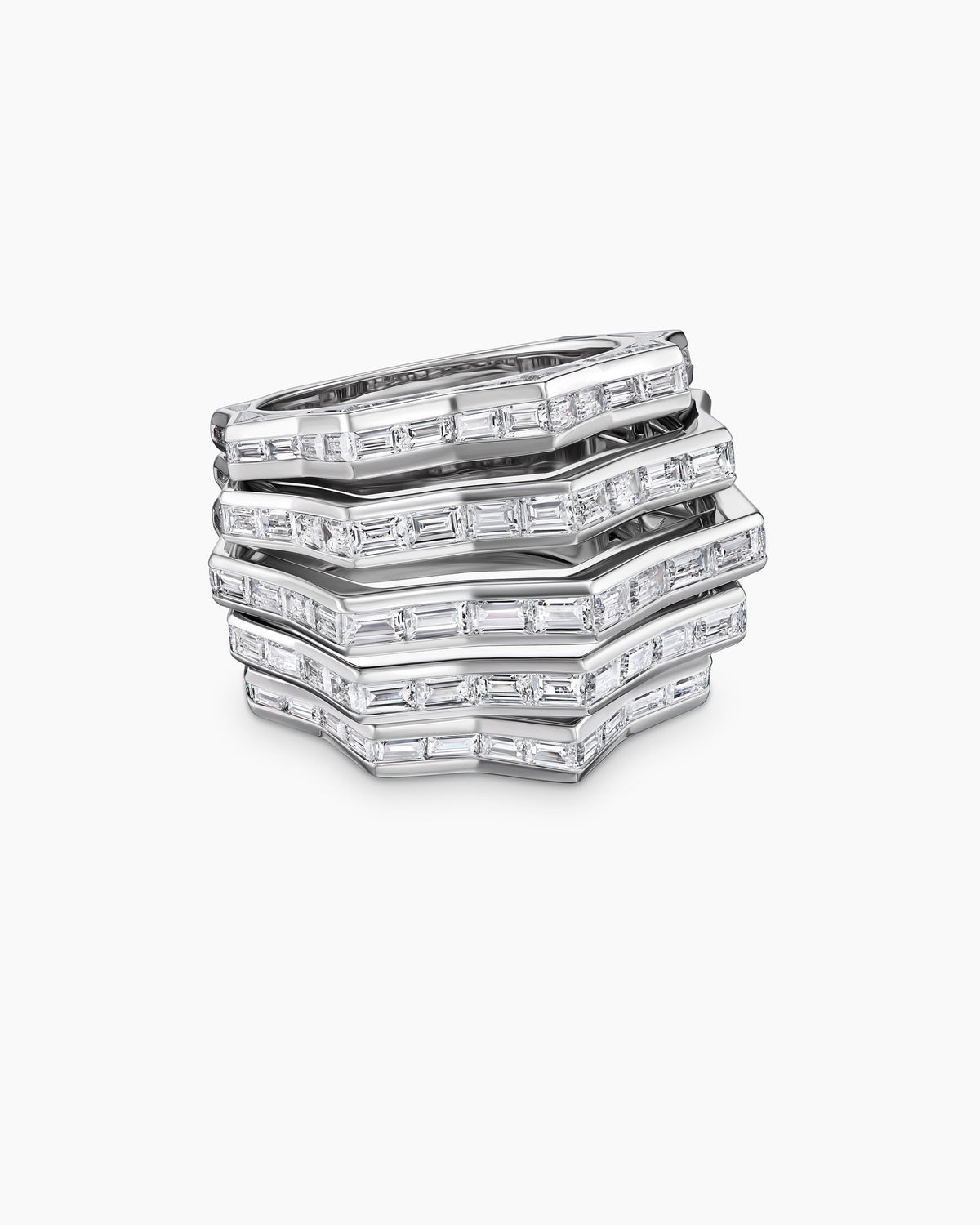 David Yurman Stax Multi Row Ring in White Gold with Diamonds David Yurman High Jewelry