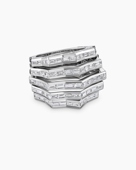 David Yurman Stax Multi Row Ring in White Gold with Diamonds David Yurman High Jewelry