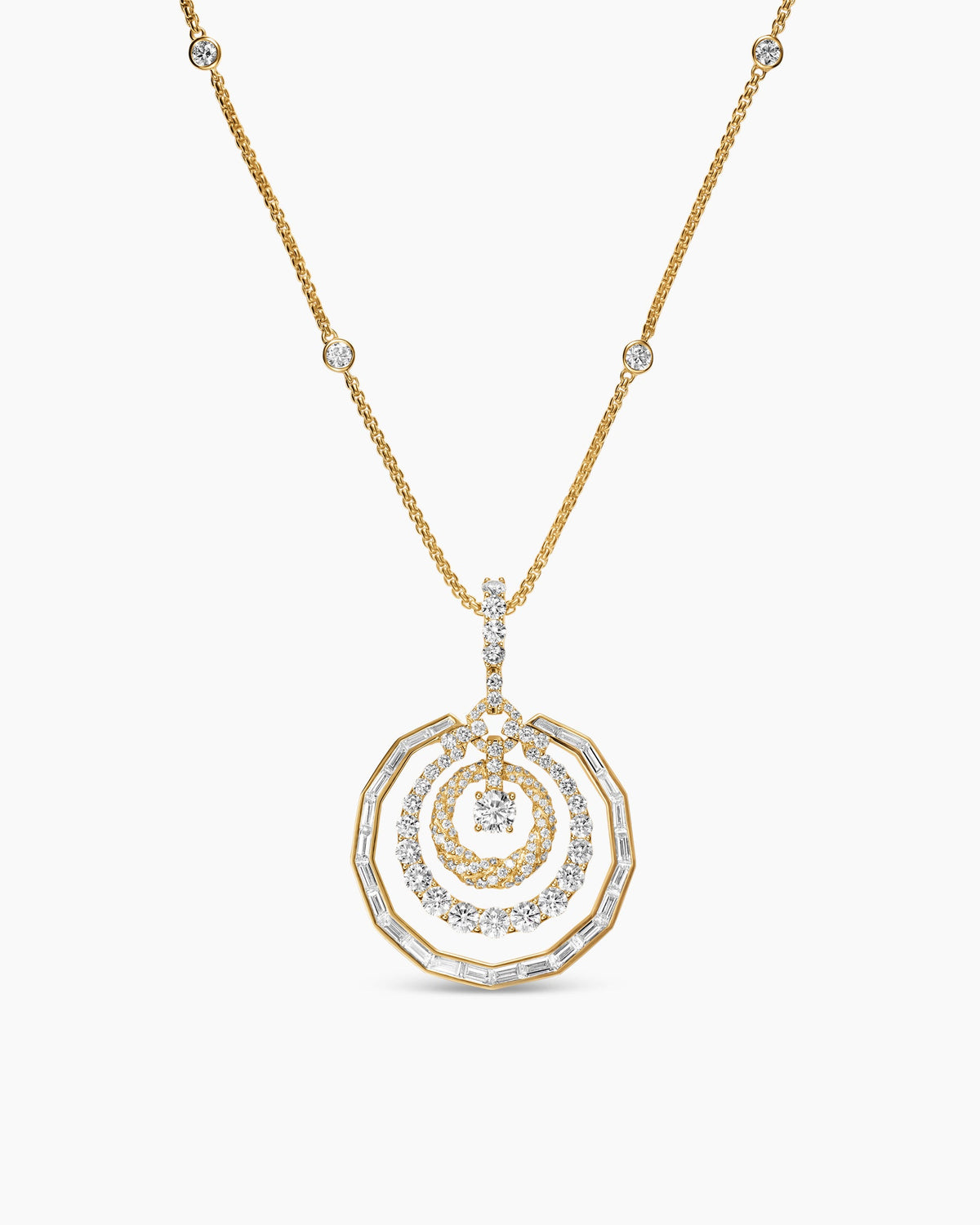 David Yurman Stax Round Pendant Necklace in Yellow Gold with Diamonds David Yurman High Jewelry