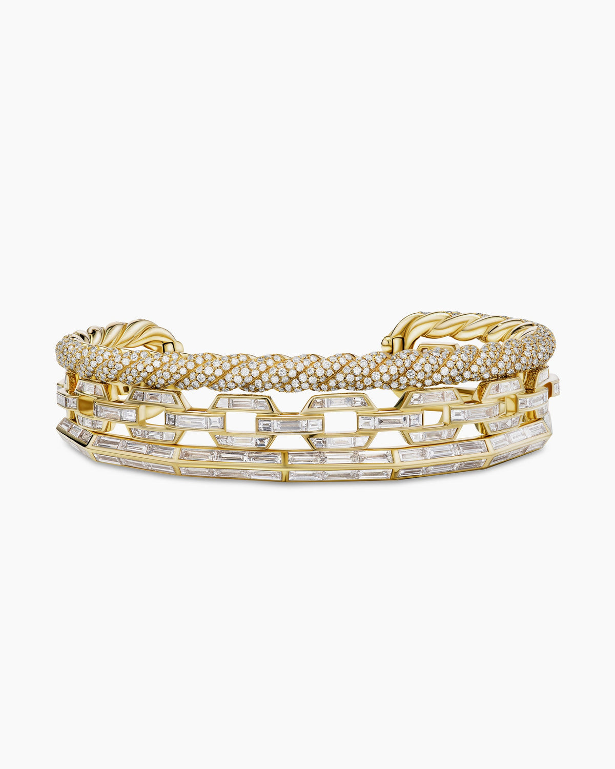 David Yurman Stax Three Row Cuff Bracelet in Yellow Gold with Diamonds David Yurman High Jewelry