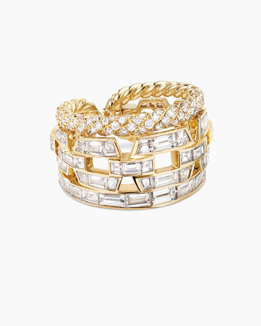 David Yurman Stax Three Row Ring in Yellow Gold with Diamonds David Yurman High Jewelry