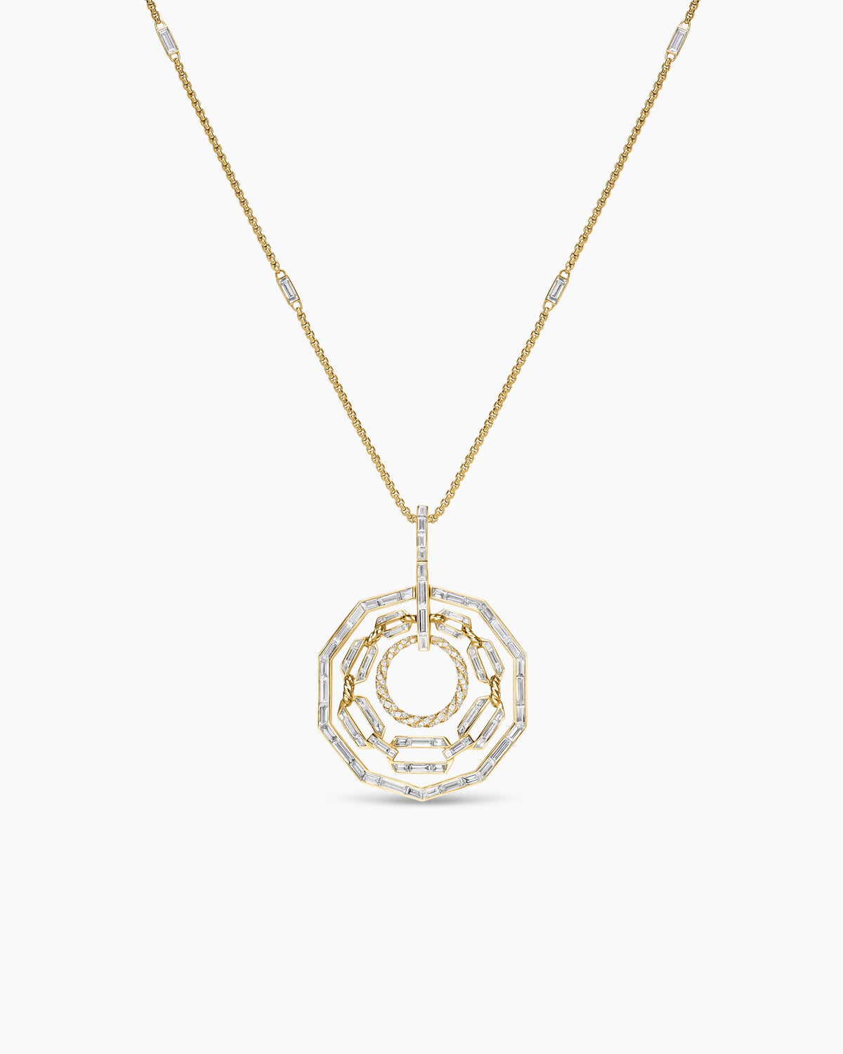 David Yurman Stax Round Pendant Necklace in Yellow Gold with Diamonds David Yurman High Jewelry
