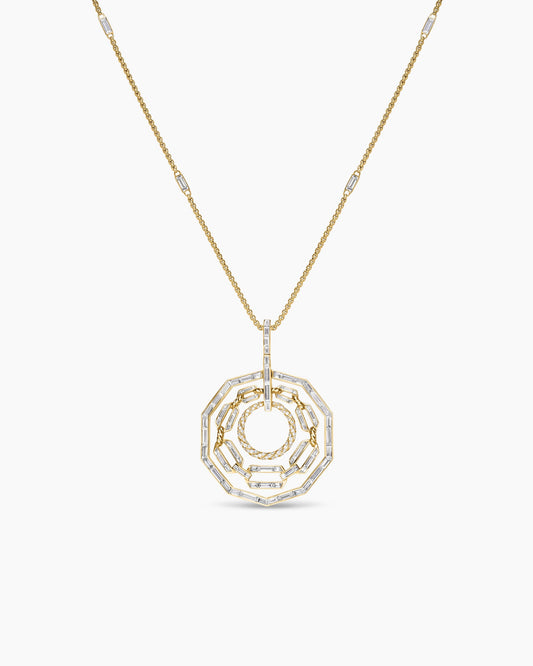 David Yurman Stax Round Pendant Necklace in Yellow Gold with Diamonds David Yurman High Jewelry