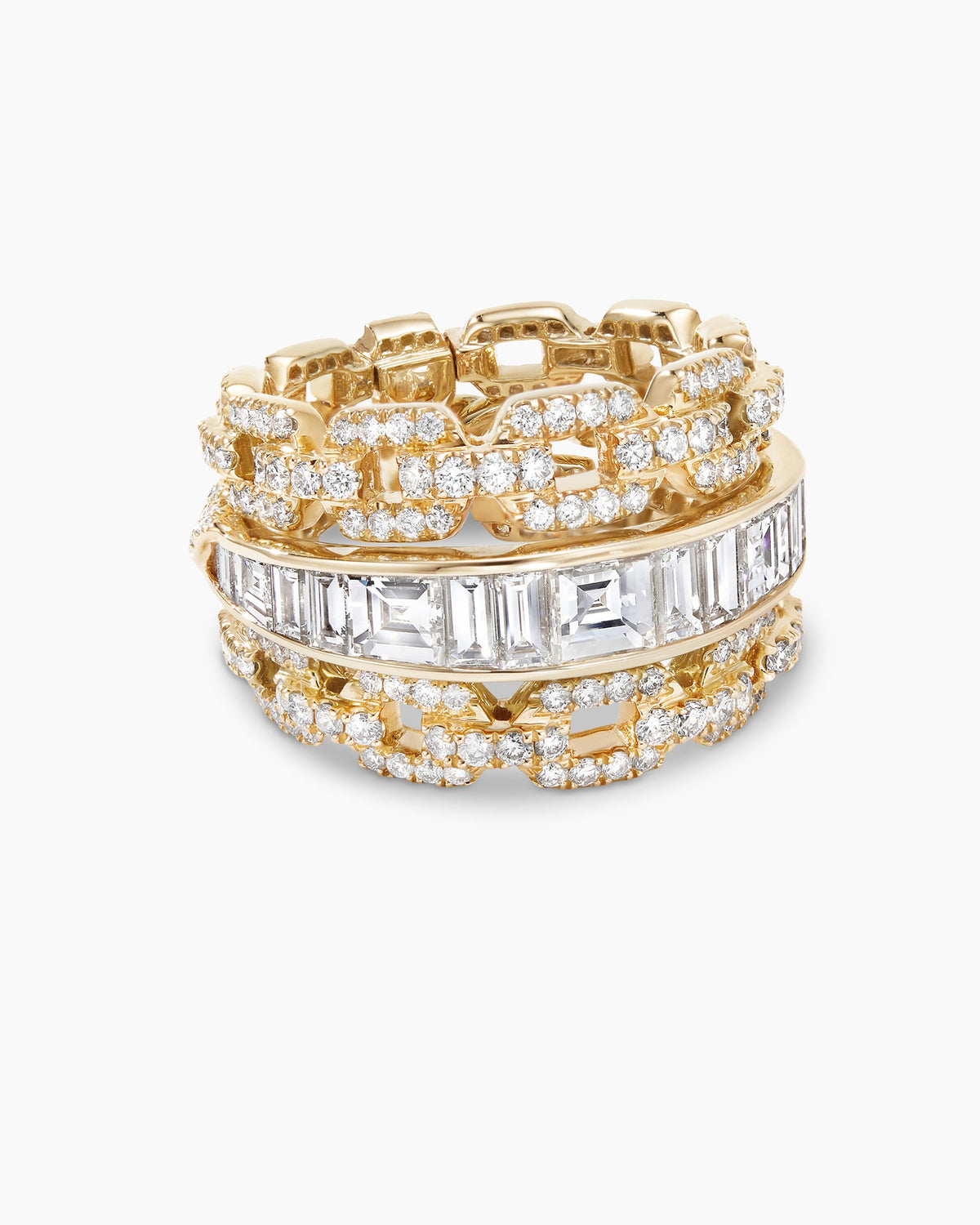 David Yurman Stax Three Row Ring in Yellow Gold with Diamonds David Yurman High Jewelry