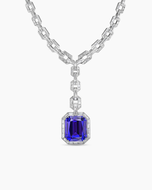 David Yurman Deco Lariat Tanzanite Chain Link Necklace in White Gold with Diamonds David Yurman High Jewelry