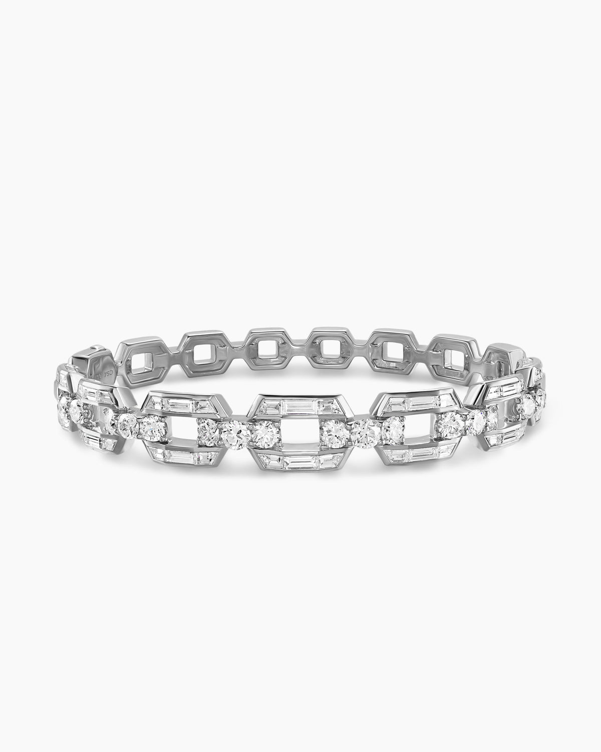 David Yurman Deco Chain Bangle Bracelet in White Gold with Diamonds David Yurman High Jewelry