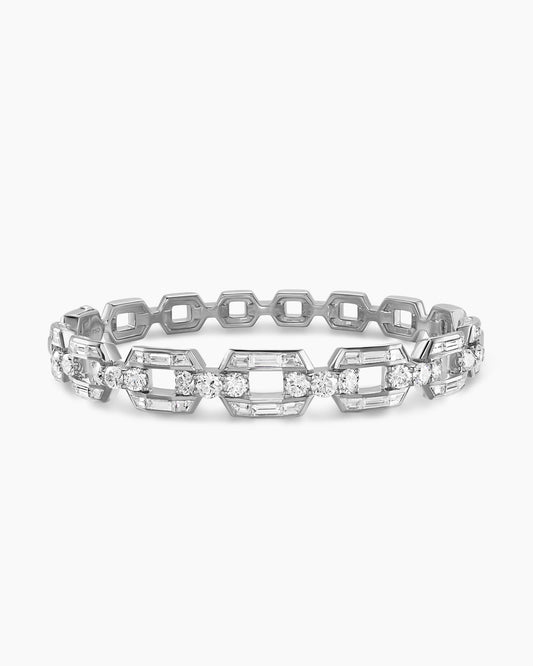 David Yurman Deco Chain Bangle Bracelet in White Gold with Diamonds David Yurman High Jewelry