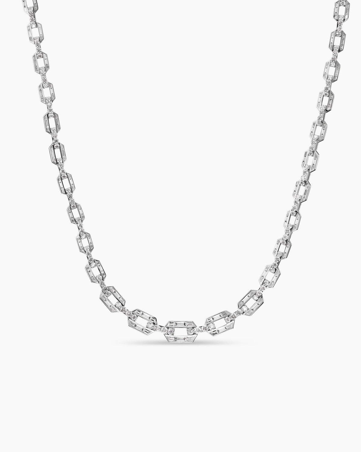 David Yurman Deco Graduated Chain Link Necklace in White Gold with Diamonds David Yurman High Jewelry