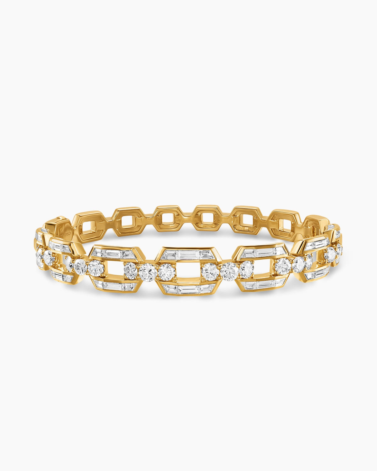 David Yurman Deco Chain Bangle Bracelet in Yellow Gold with Diamonds David Yurman High Jewelry