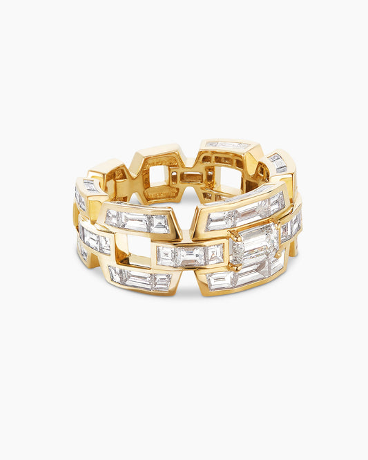 David Yurman Deco Link Ring in Yellow Gold with Diamonds David Yurman High Jewelry