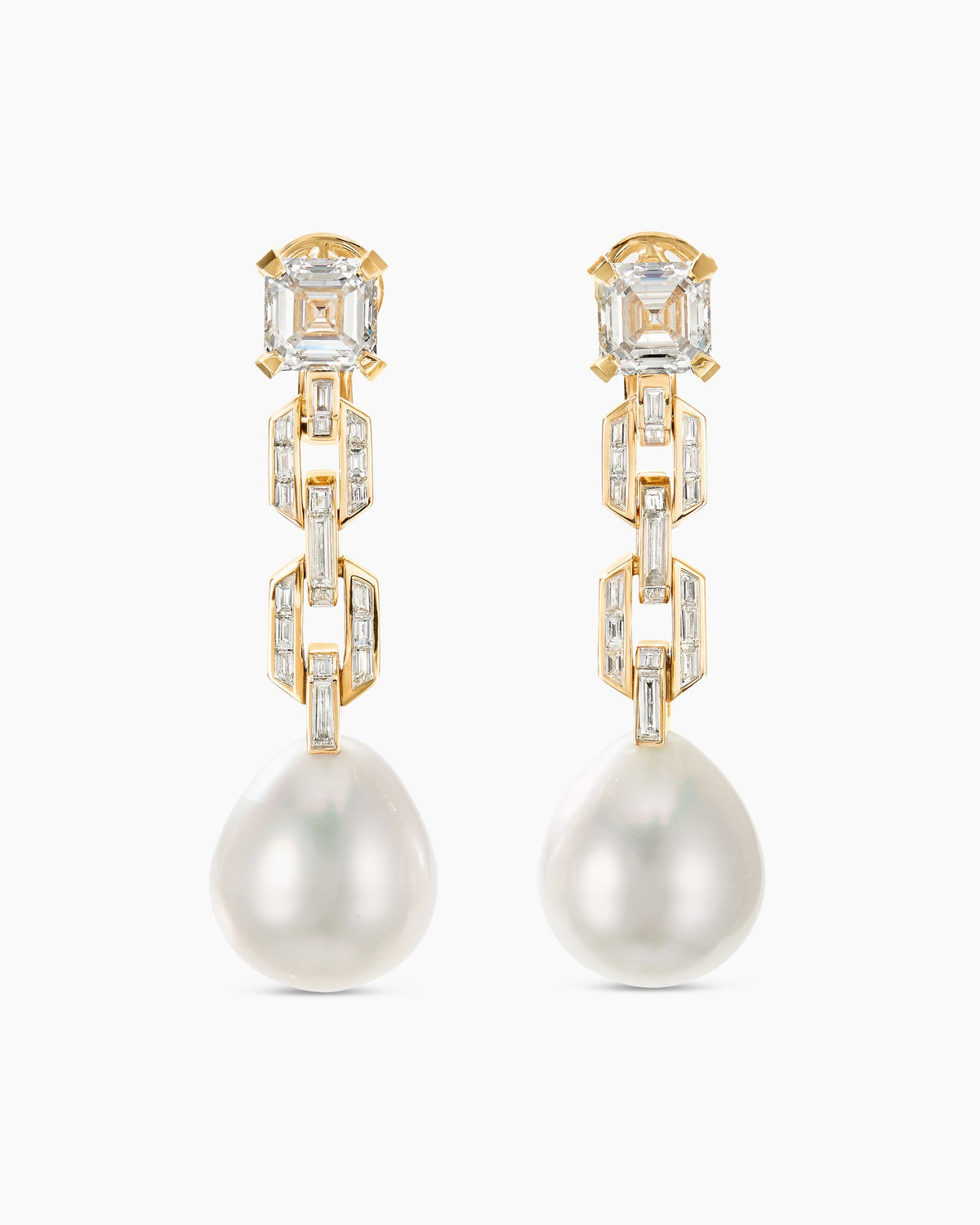 David Yurman Deco Pearl Link Drop Earrings in Yellow Gold with Diamonds David Yurman High Jewelry