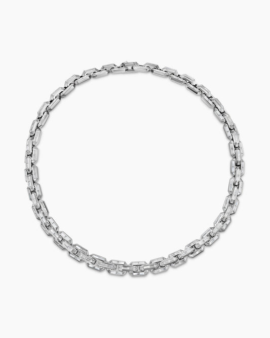 David Yurman Deco Baguette Link Necklace in Platinum with Diamonds David Yurman High Jewelry