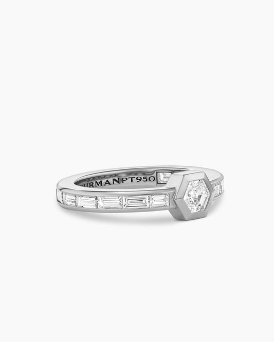 David Yurman Hex Band Single Stack Ring in Platinum with Diamonds David Yurman High Jewelry