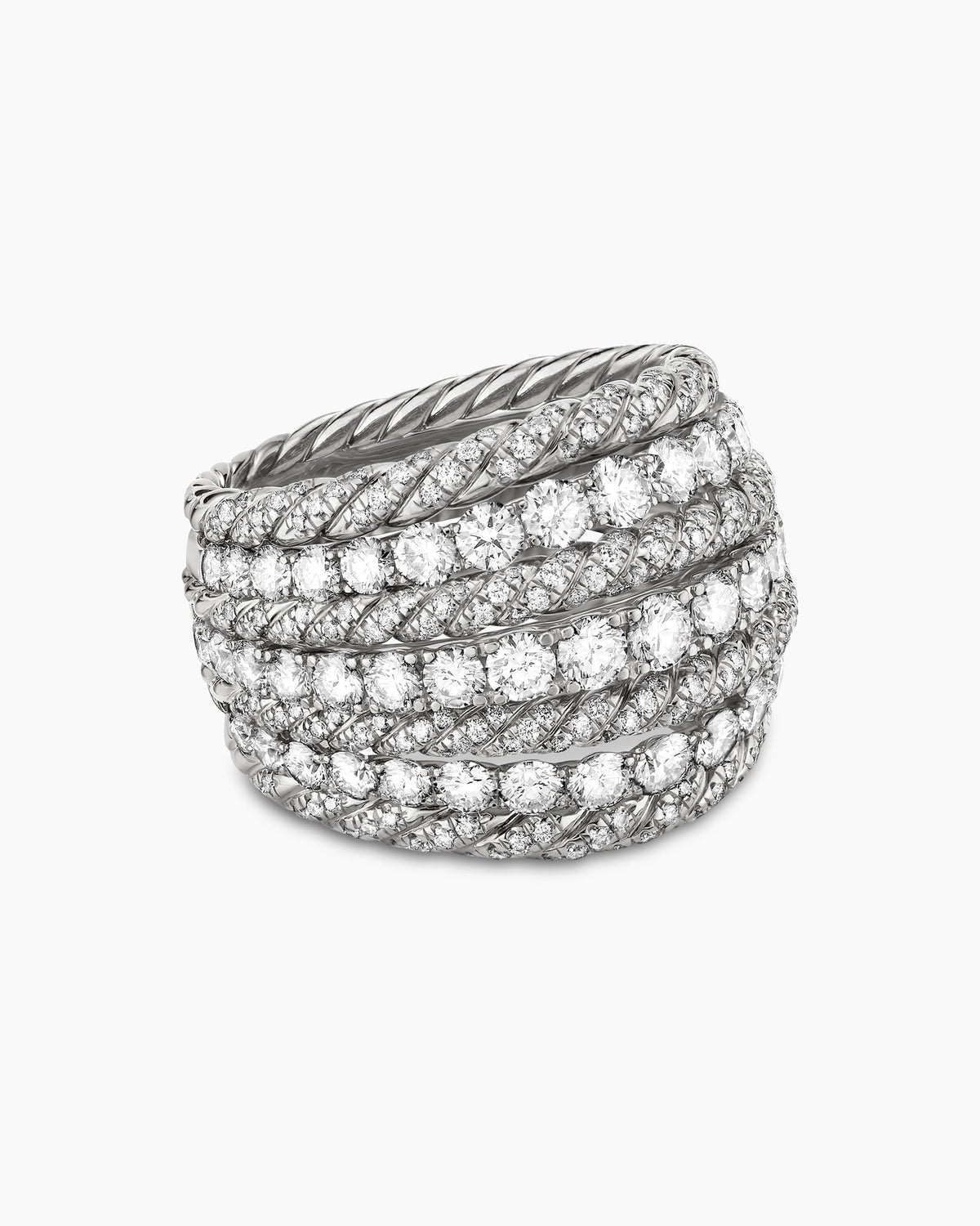 David Yurman Floating Diamonds Alternating Cable Dome Ring in White Gold David Yurman High Jewelry