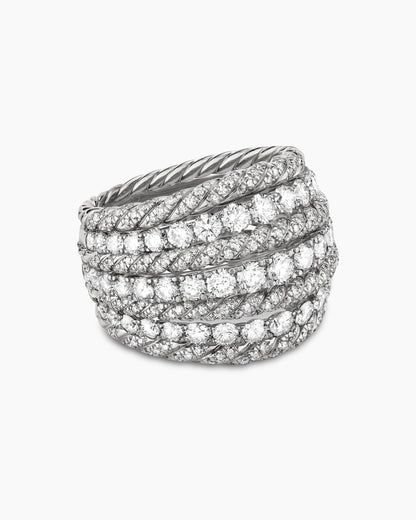 David Yurman Floating Diamonds Alternating Cable Dome Ring in White Gold David Yurman High Jewelry