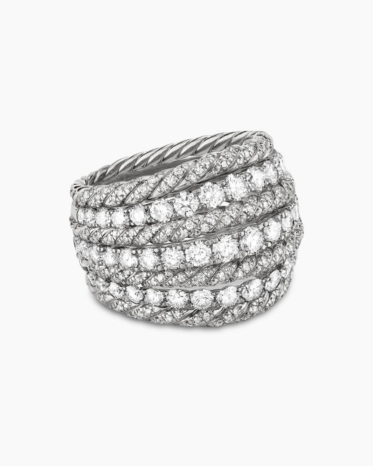 David Yurman Floating Diamonds Alternating Cable Dome Ring in White Gold David Yurman High Jewelry