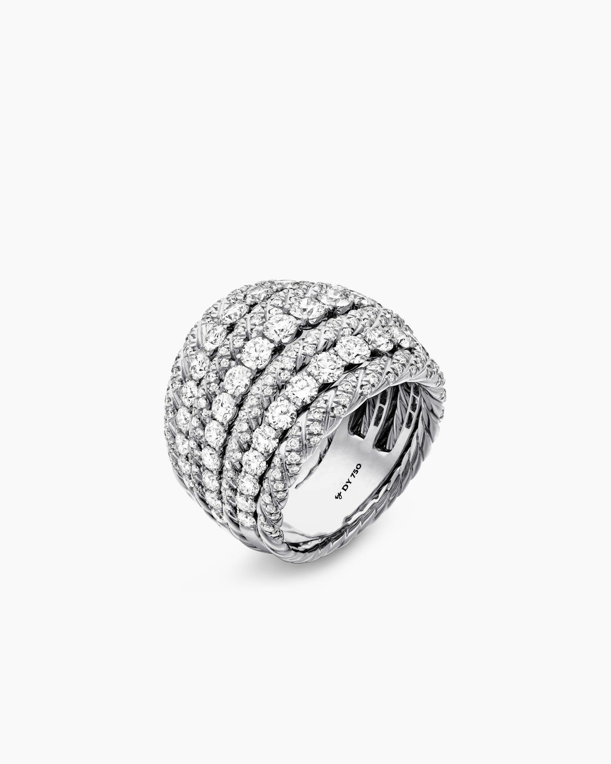 David Yurman Floating Diamonds Alternating Cable Dome Ring in White Gold David Yurman High Jewelry