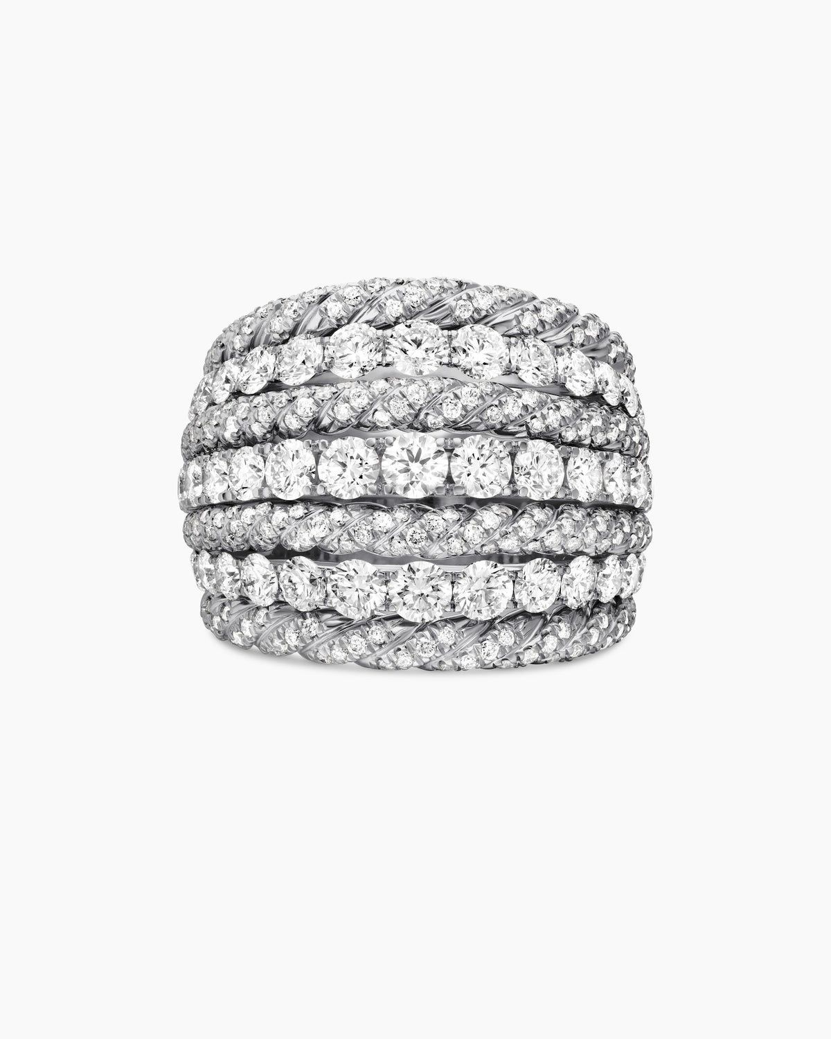 David Yurman Floating Diamonds Alternating Cable Dome Ring in White Gold David Yurman High Jewelry