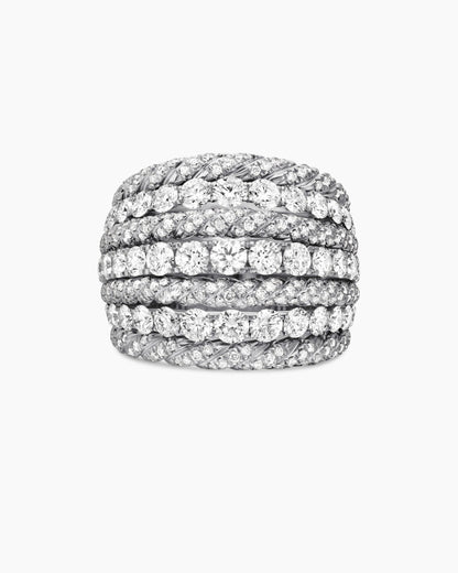 David Yurman Floating Diamonds Alternating Cable Dome Ring in White Gold David Yurman High Jewelry