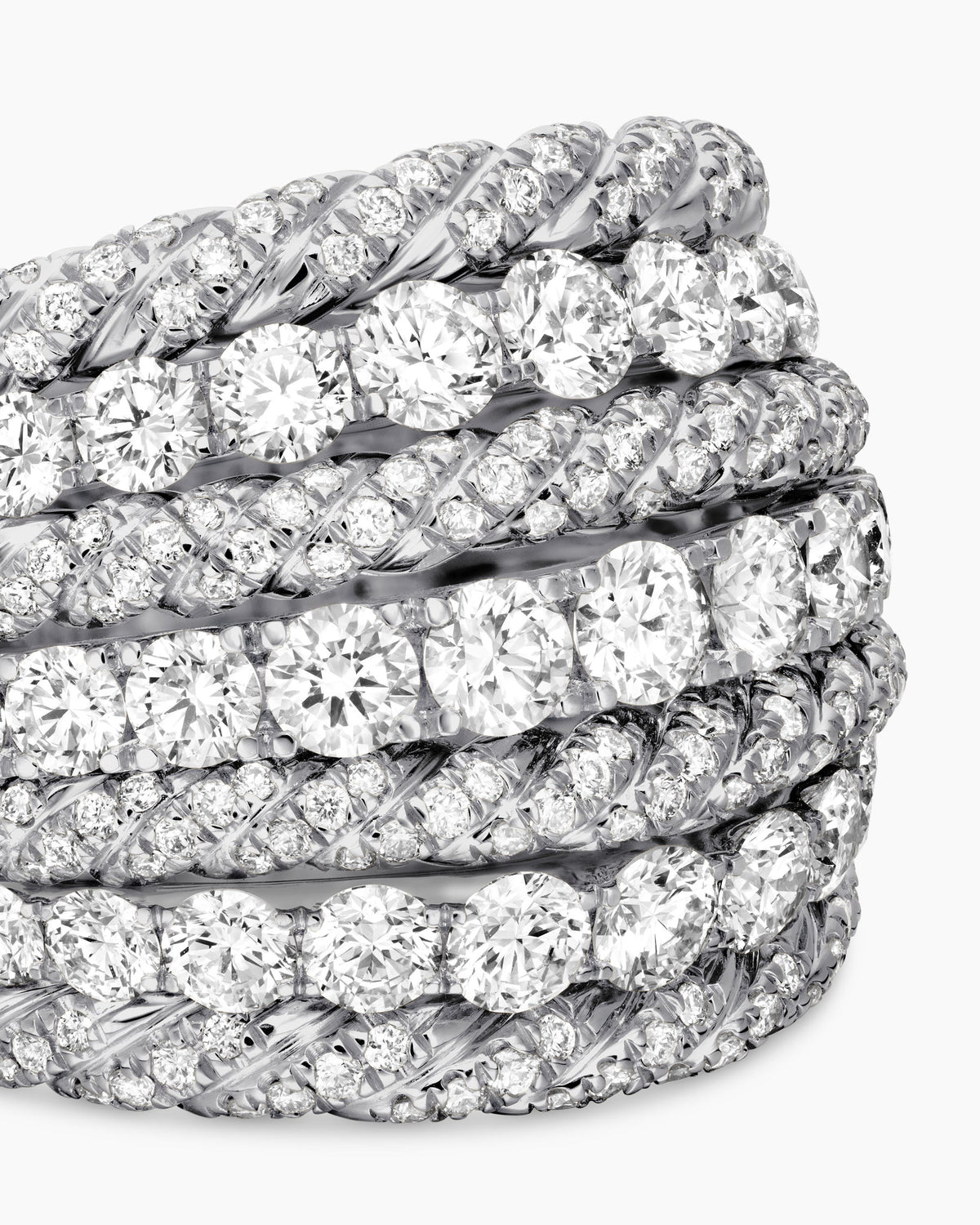 David Yurman Floating Diamonds Alternating Cable Dome Ring in White Gold David Yurman High Jewelry