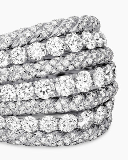 David Yurman Floating Diamonds Alternating Cable Dome Ring in White Gold David Yurman High Jewelry