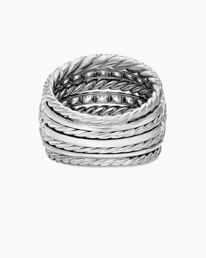 David Yurman Floating Diamonds Alternating Cable Dome Ring in White Gold David Yurman High Jewelry