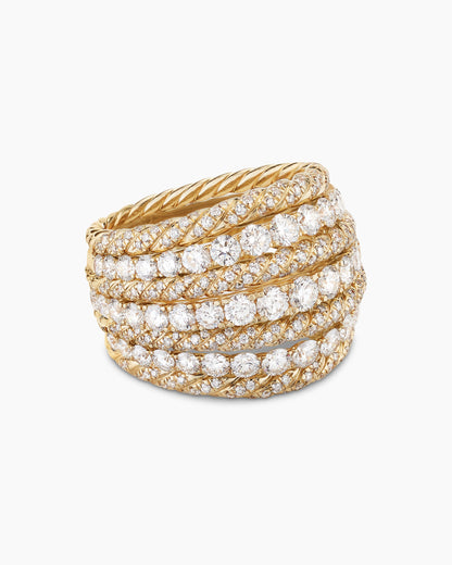 David Yurman Floating Diamonds Alternating Cable Dome Ring in Yellow Gold David Yurman High Jewelry