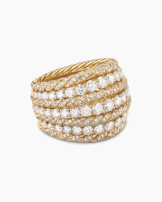 David Yurman Floating Diamonds Alternating Cable Dome Ring in Yellow Gold David Yurman High Jewelry