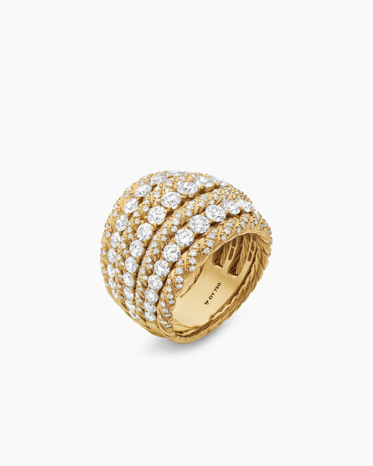 David Yurman Floating Diamonds Alternating Cable Dome Ring in Yellow Gold David Yurman High Jewelry