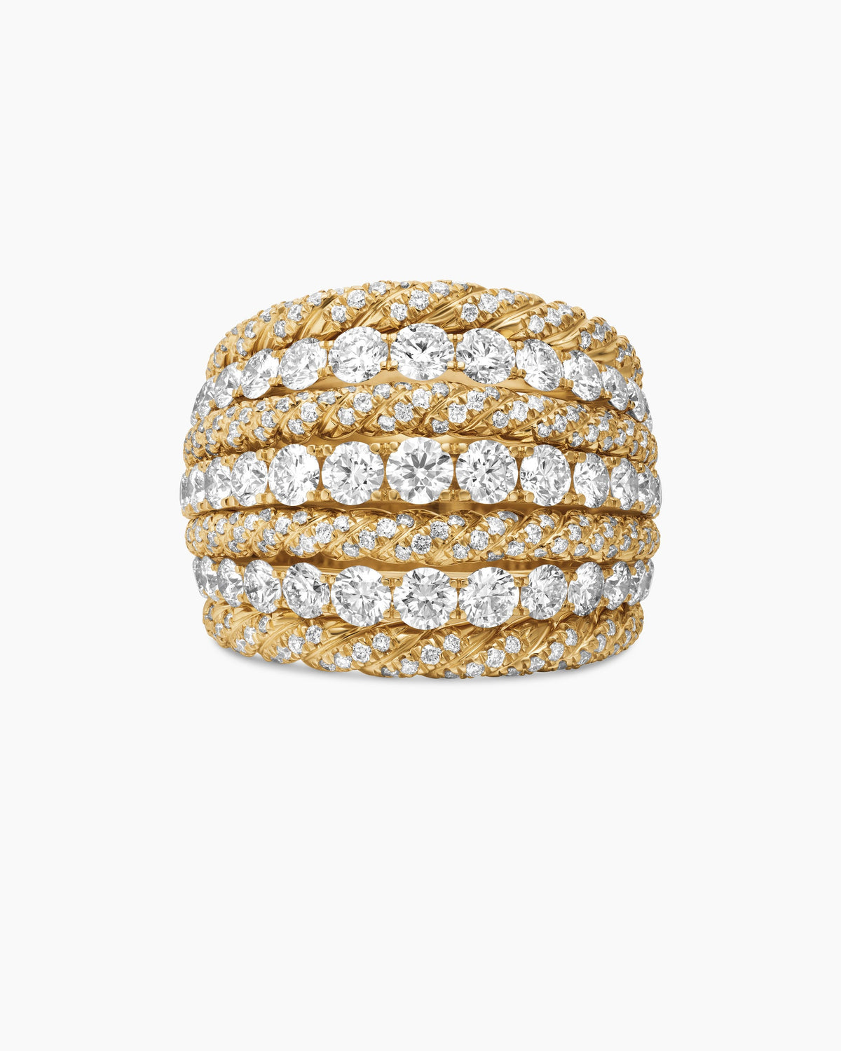 David Yurman Floating Diamonds Alternating Cable Dome Ring in Yellow Gold David Yurman High Jewelry