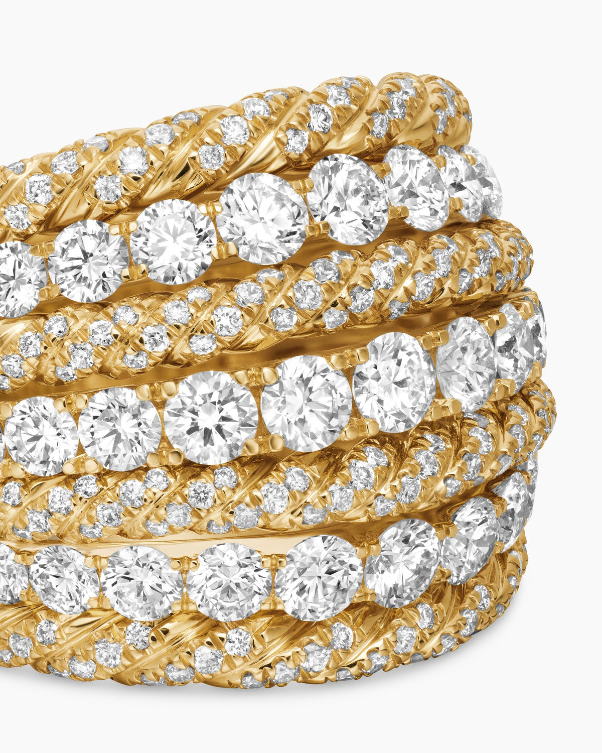 David Yurman Floating Diamonds Alternating Cable Dome Ring in Yellow Gold David Yurman High Jewelry